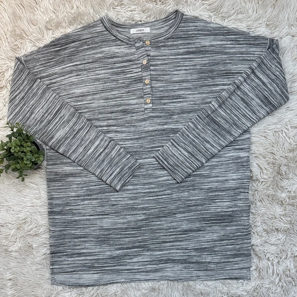 Cherish Striped Henley 💗 Black &  Gray - Picture 3 of 14